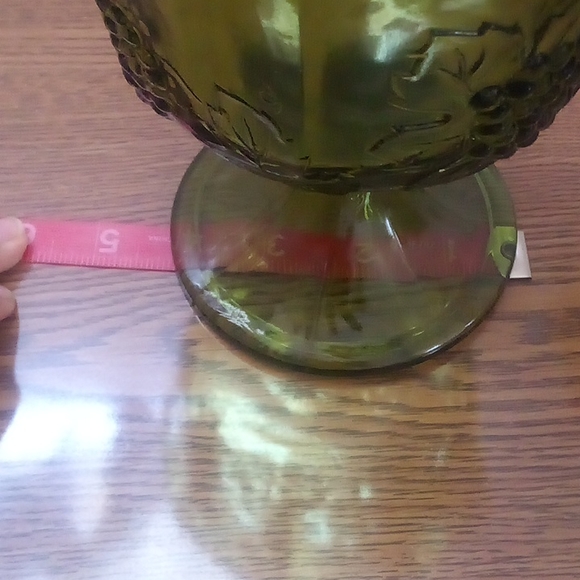 Vintage Indiana Glass Compote Pedestal Bowl Green Harvest Grape Fruit Bowl - Picture 8 of 8